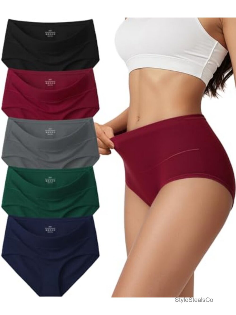 Women's High Waisted Cotton Briefs Panties 5 Pack Full Coverage Moisture Wicking